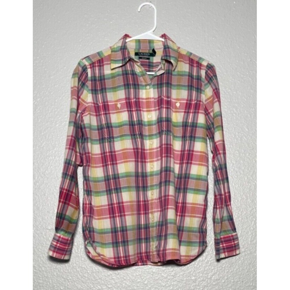Lauren Ralph Lauren Plaid Shirt Women Small Multicolor Preppy Academia Ranch